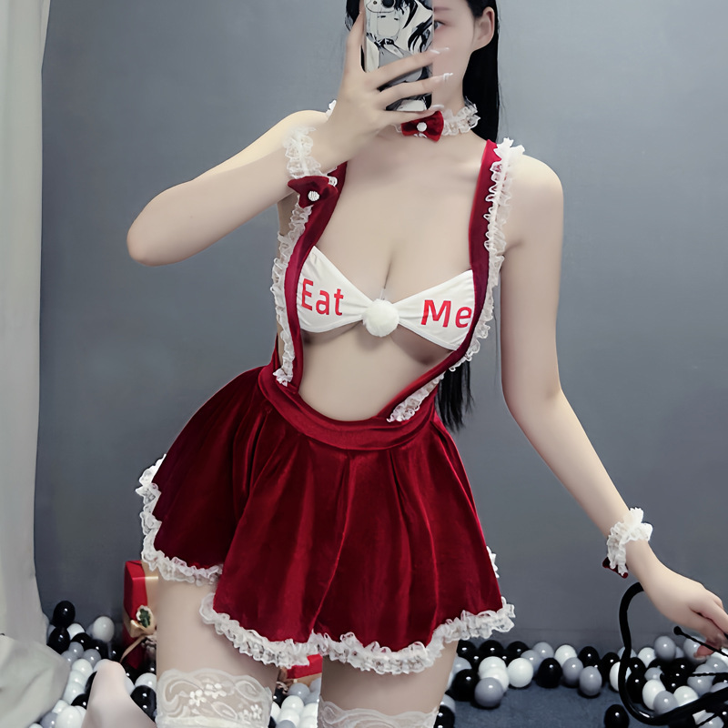 Sexy Underwear Sexy Christmas New Year Strap Skirt Printed English Alphabet Maid Uniform suit 1208