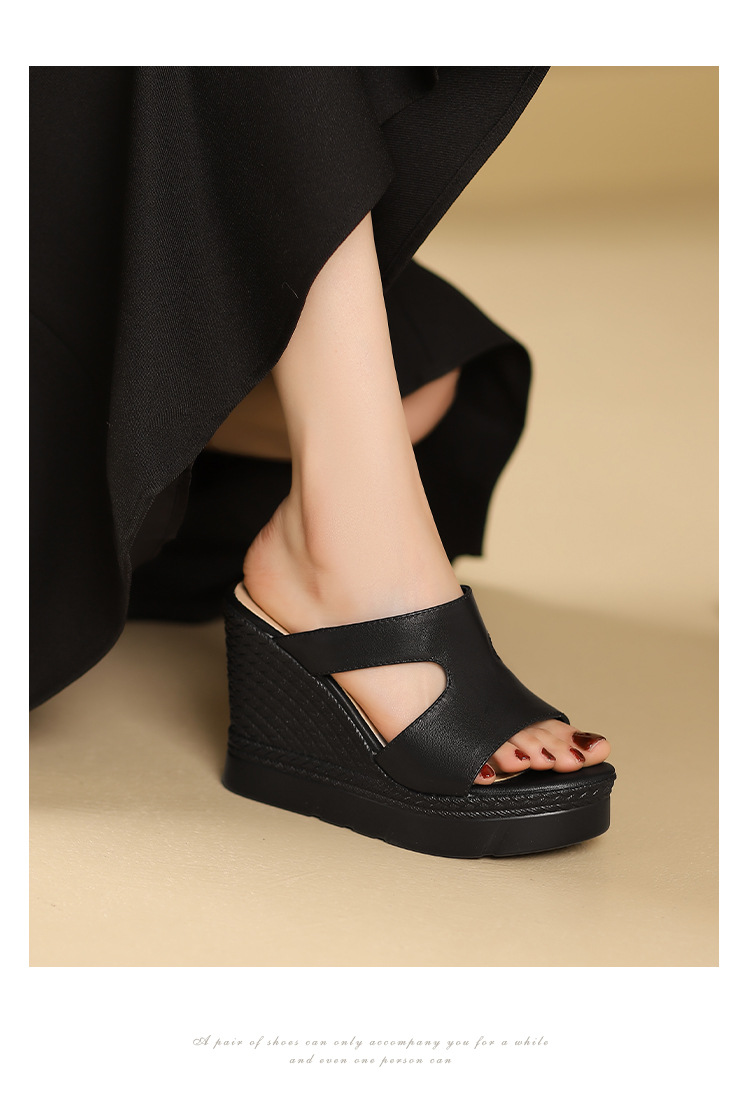 Sandal cao gót nữ hở mũi đế dày 10 cm phong cách mới mùa hè — đen chi tiết 7