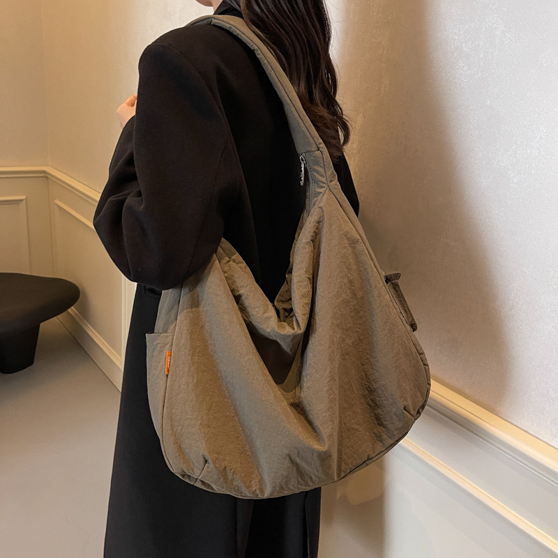 Nylon capacious solid color shopping bag one shoulder