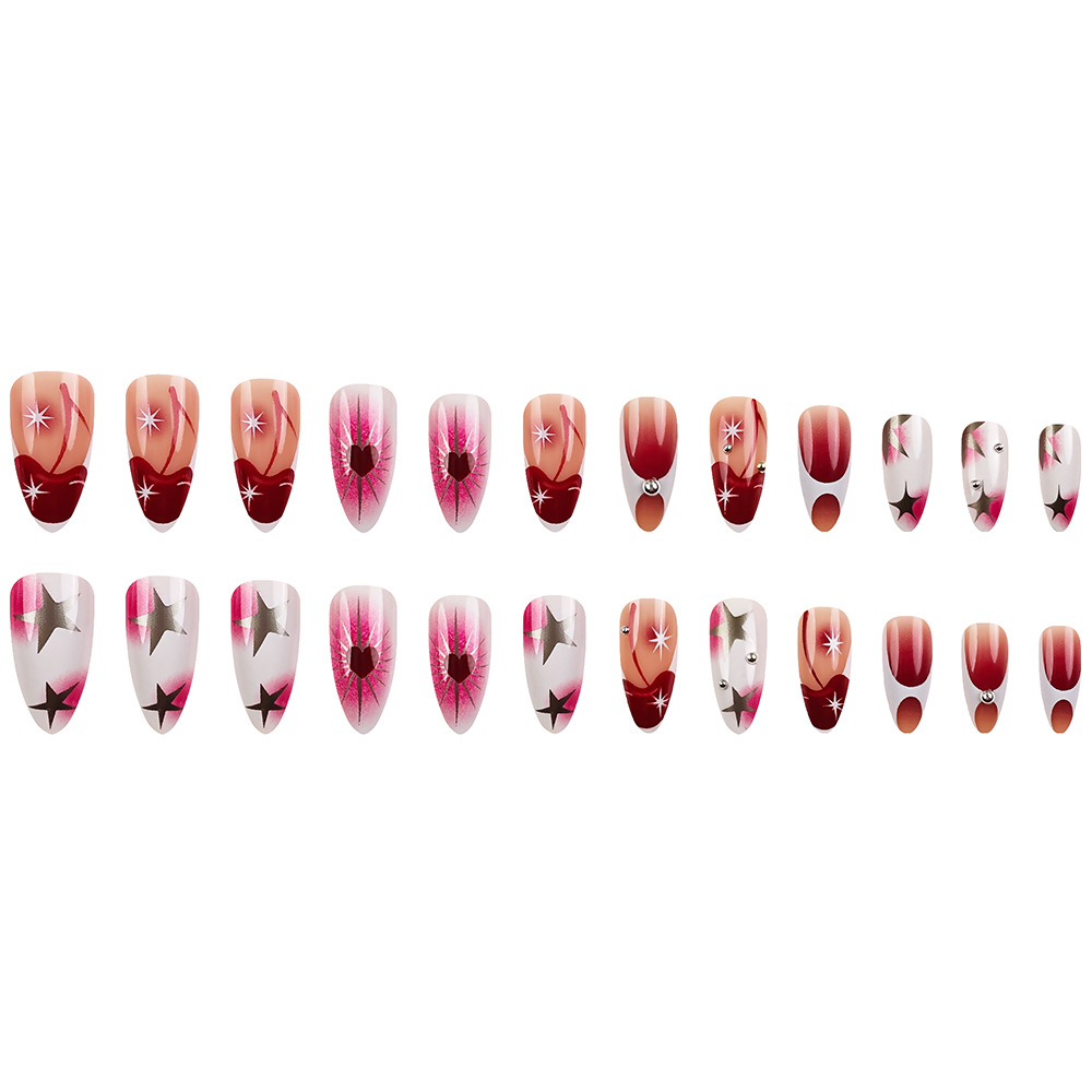 Ventas transfronterizas de diamantes franceses, polvo de uñas blancas, brillante, 24 piezas de uñas falsas de estilo europeo y americano. image 6