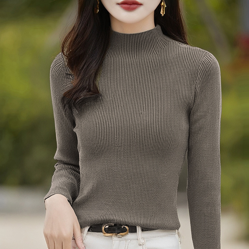Cotton knitted solid color fashionable base sweater with a round…