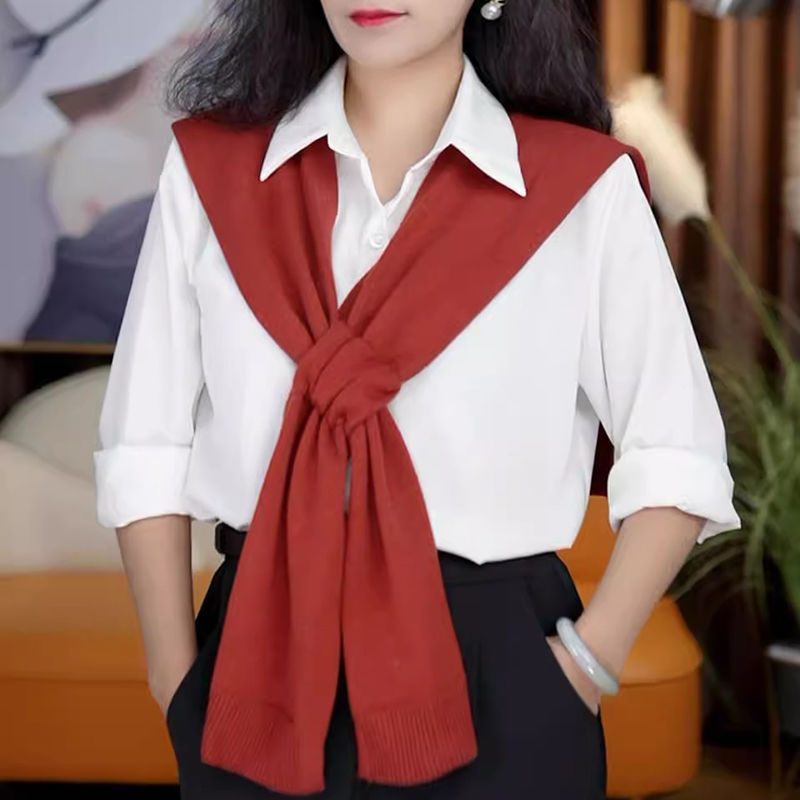 韓国版ニットの純色系のショールは春にシンプルで、西洋風のシャツのtシャツに合わせて、怠け者が肩を組んでいます。|undefined