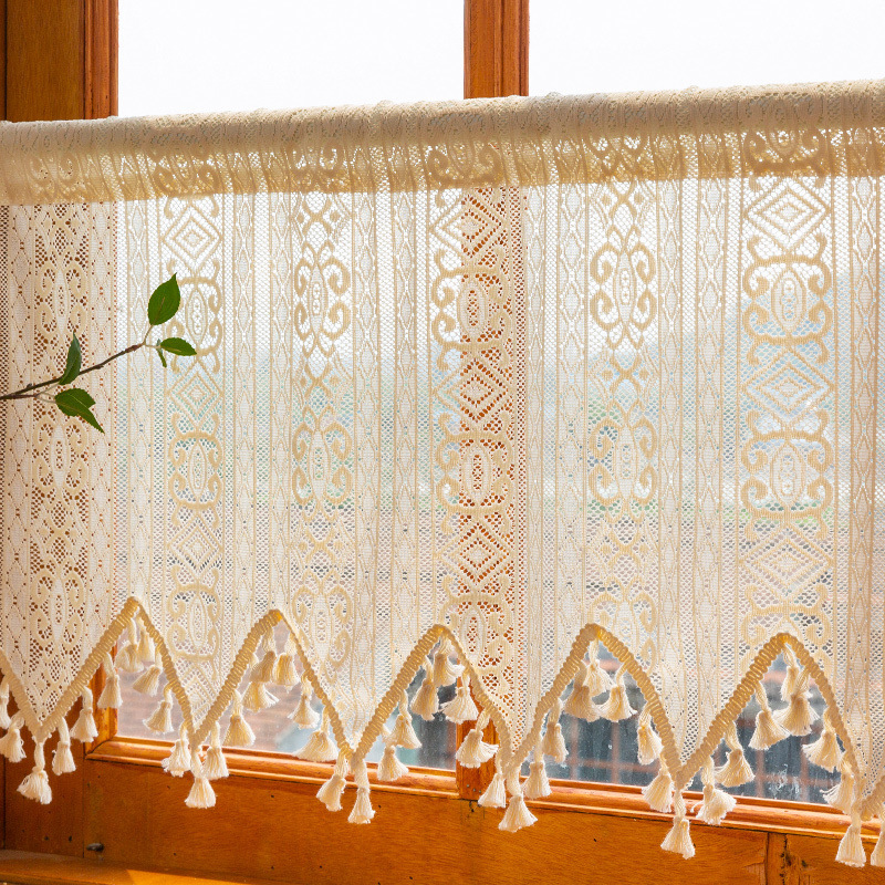 American-Style Door Curtain Kitchen Window Half Curtain Balcony Half Curtain Cotton Thread Woven Tassel Partition Curtain American-Style Door Curtain Kitchen Window Half Curtain Balcony Half Curtain Cotton Thread Woven Tassel Partition Curtain