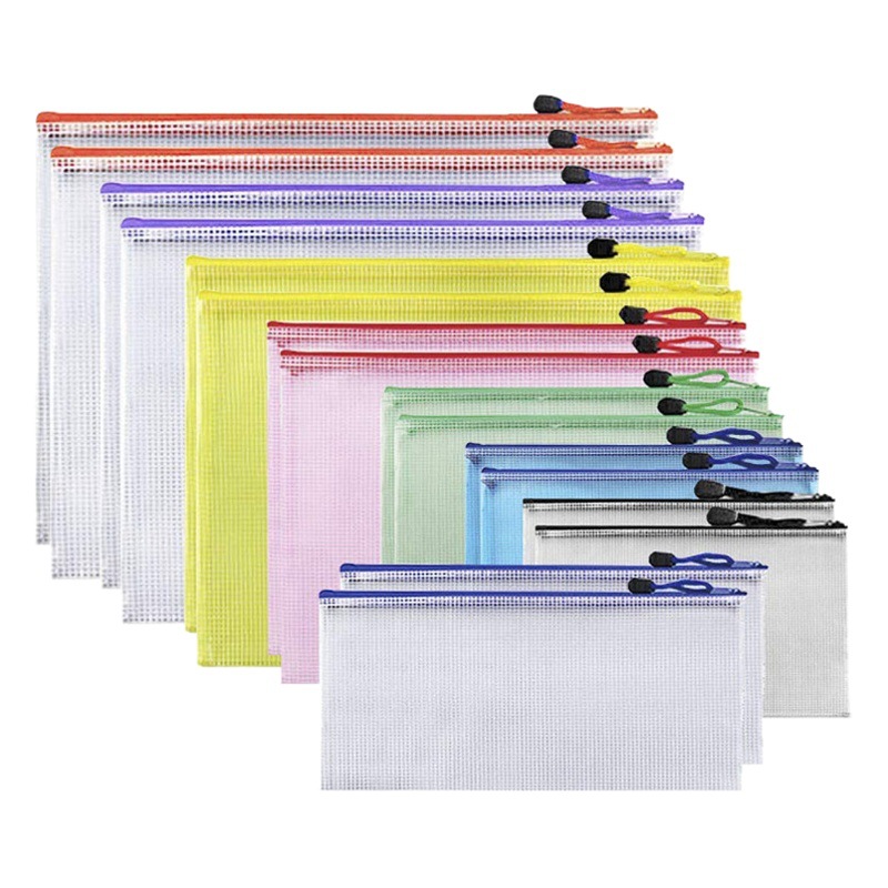 Grid Black Zipper File Bag Custom Pvc Transparent Thickened Waterproof Stationery Bag A4 Export Cross-Border Storage Bag