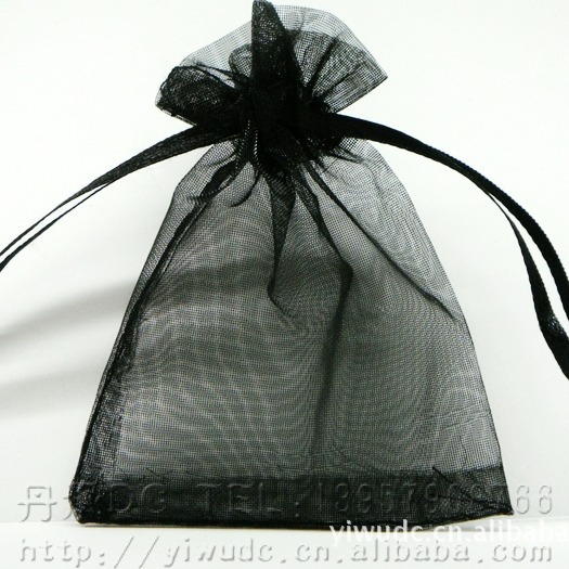 丹承黑色珍珠纱礼品袋抽绳袋欧根纱饰品包装收纳袋批发