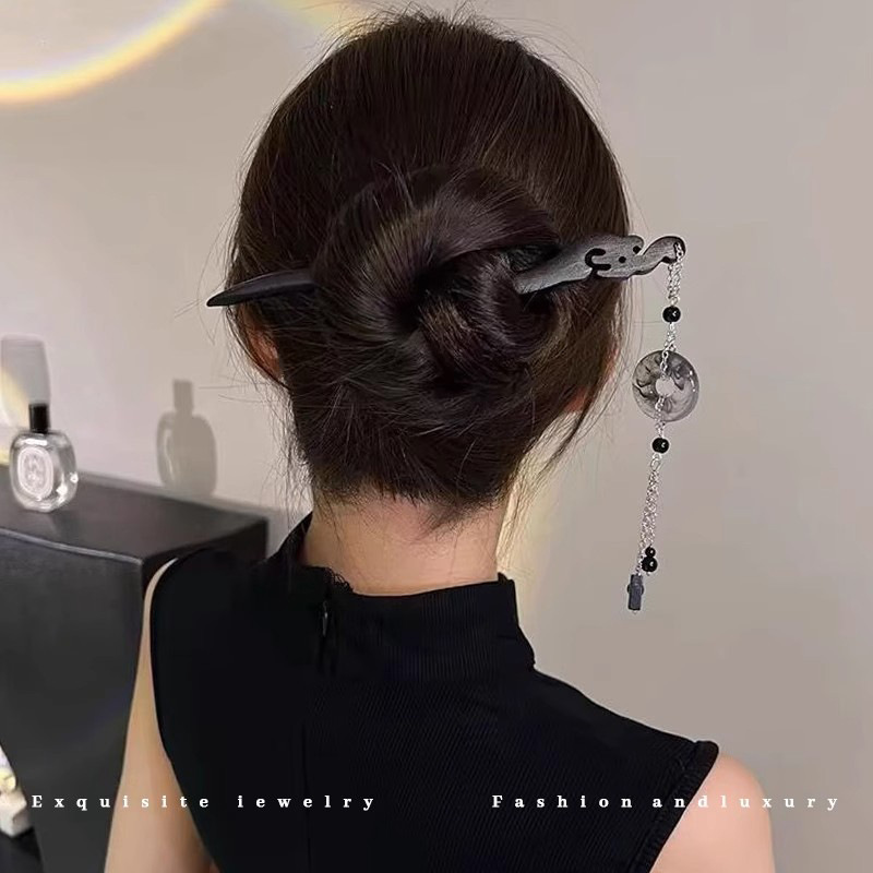 Nuevo estilo antiguo chino imitación de madera de sádalo pinzas de cabello para mujeres 2025 nueva cabeza trasera con bordas de cabello de alta calidad pinzas de cabello