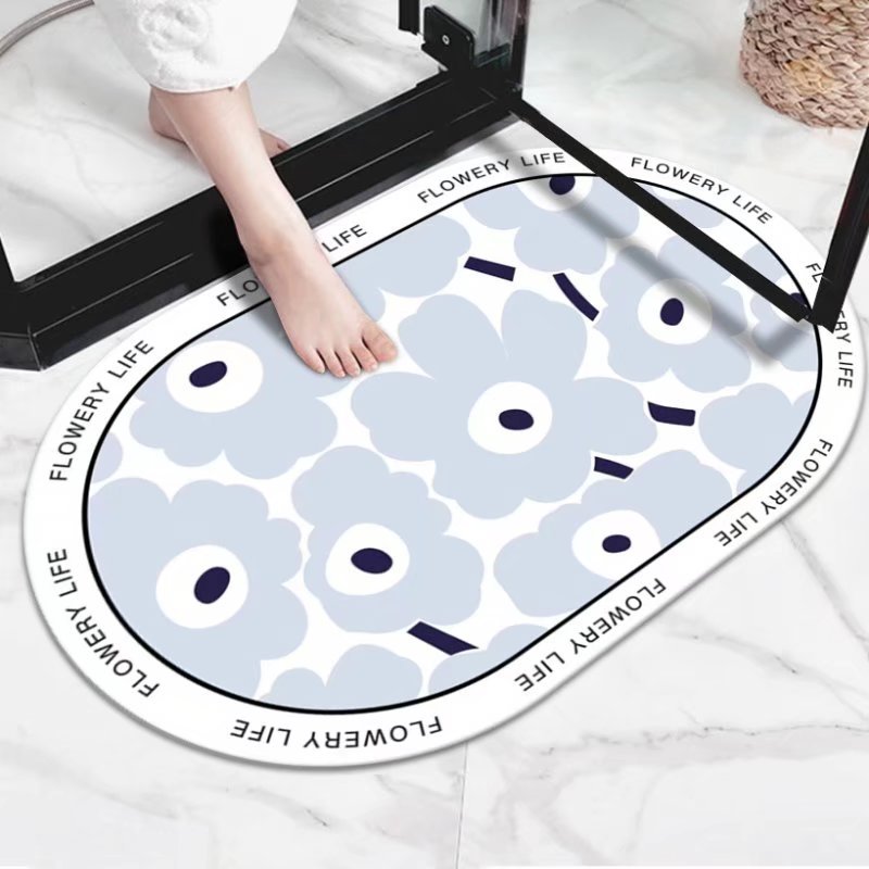 Pastoral al por mayor de flores y plantas de barro de diatomeas estera suave estera absorbente alfombra de baño ovalada alfombra de piso antideslizante alfombra de puerta absorbente