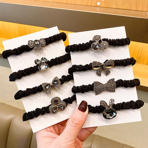 Alloy rhinestone head rope hair tie Korean style high-end retro hair rope small intestine ring rubber band women's jewelry hair accessories wholesale