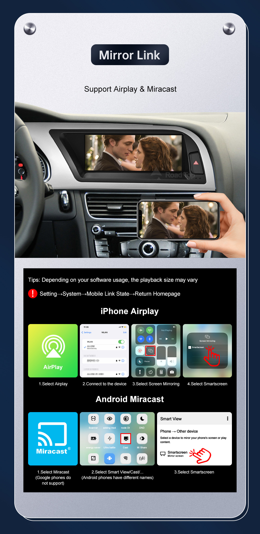 8.9 inch wireless CarPlay display for A4 A5 2009-2012 radio player