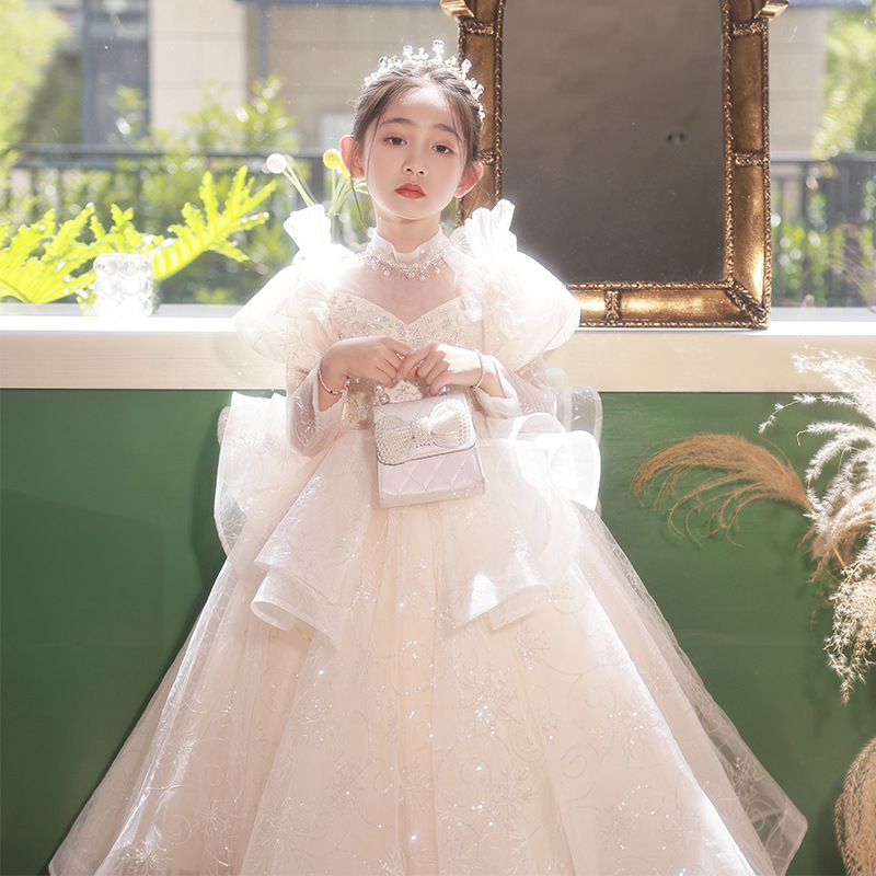 Prinzessinnenkleid für Mädchen, langärmelig, aus Baumwolle und Polyester, ideal für Blumenmädchen, Hochzeiten, Modenschauen, Klavierauftritte, geeignet für Kinder von 0-24 Monaten_voghion.com