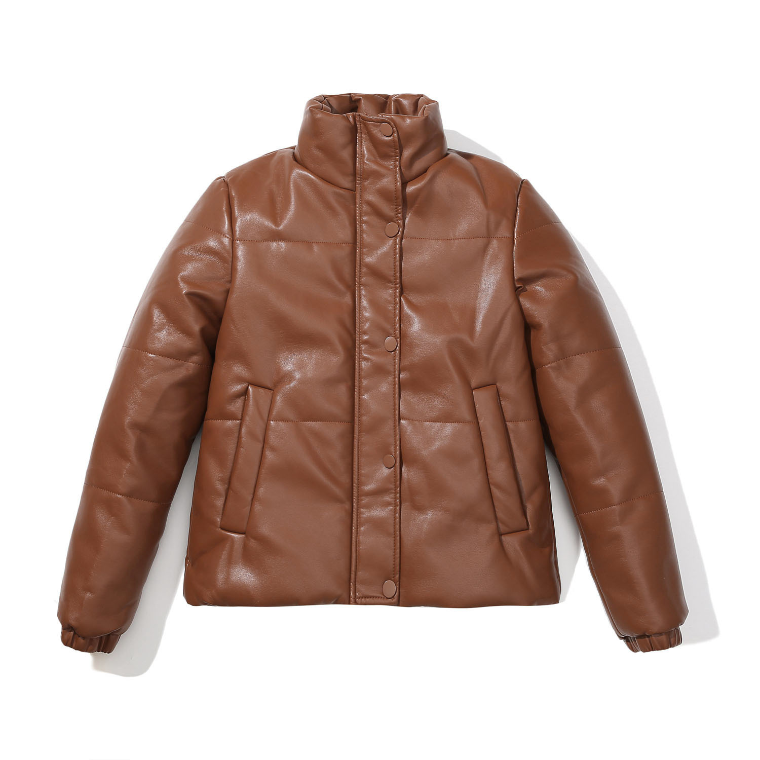 Chaqueta Corta Acolchada de Piel Sintética, PU, Cálido, con Cremallera y Cuello Alto, para Otoño e Invierno image 10