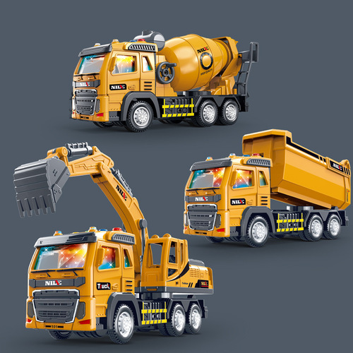 Sound and light music story machine children's toys boy baby inertial engineering excavator soil dump truck mixer truck