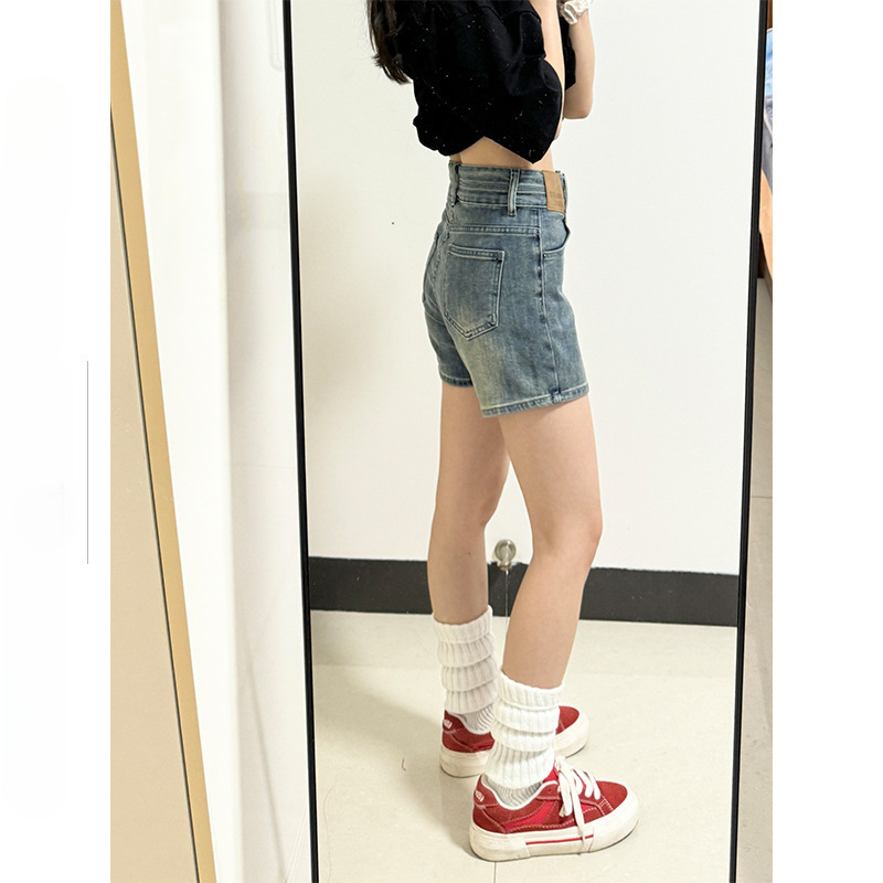 Vintage High Waist Denim Shorts Women's 2025 New Summer American Style Hot Short Pants for Hot Hip and Hip