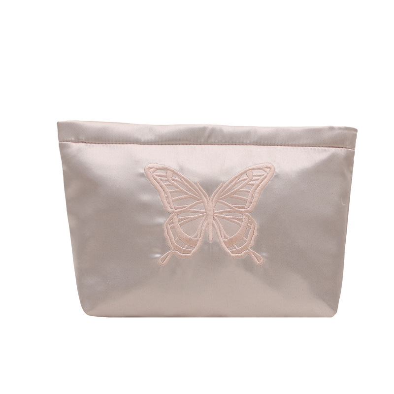 Bolsa de cosméticos con lazo bordado retro, lápiz labial, productos para el cuidado de la piel, bolsa de almacenamiento de artículos diversos, bolso de embrague portátil de gran capacidad, marea