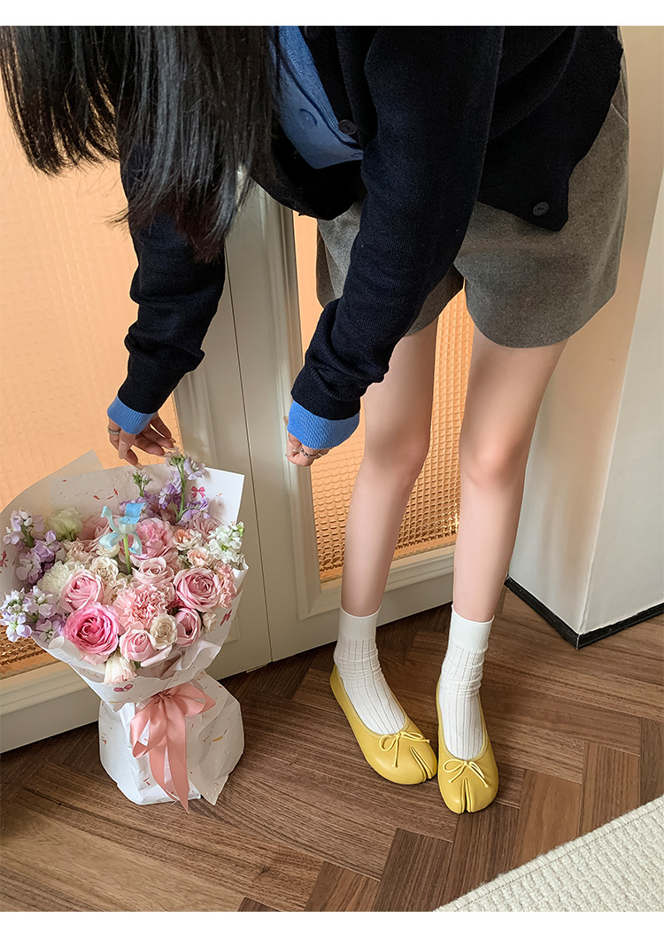 Giày ballet nữ da cừu mũi tròn nơ bướm đế bệt mềm mại — đen chi tiết 10