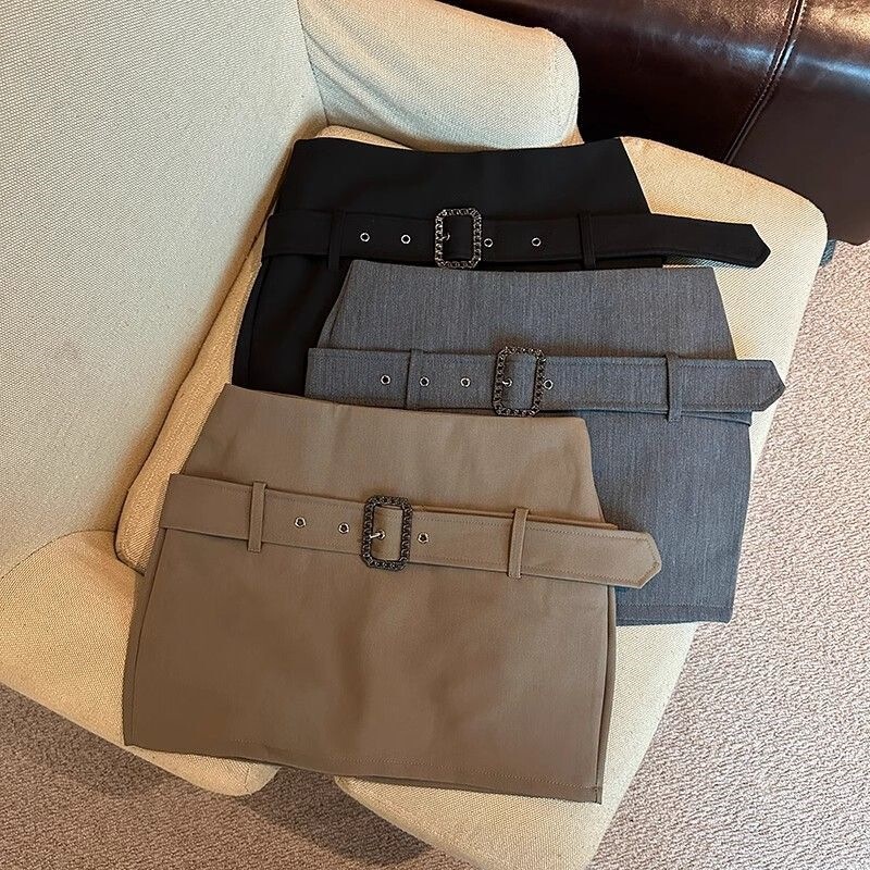 Gray Suit-Style Half Skirt for Women, New Summer High-Waisted Slimming A-Line Skirt, Sexy Bodycon Short Skirt, Anti-Exposure Skirt