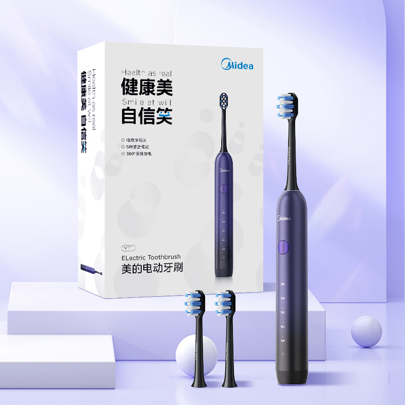 Midea 전기 칫솔 소닉 진동 긴 내구성 지능형 영역 변경 알림 화이트 케어 소프트 헤어 듀폰 브러시 헤드 YT