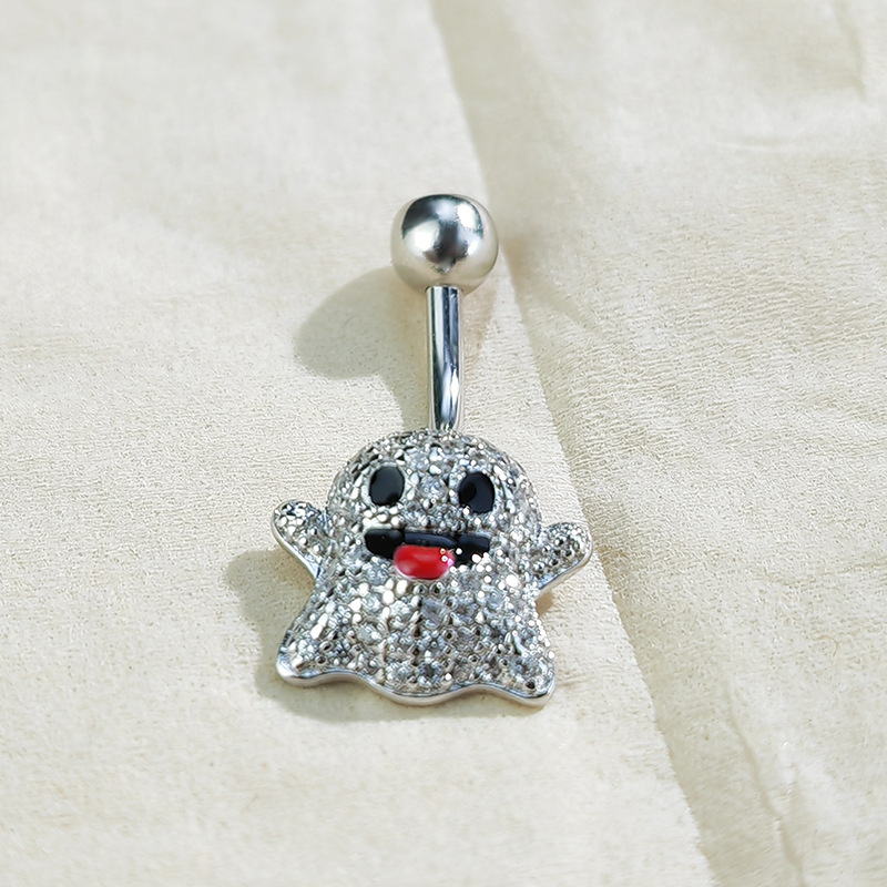 Piercing all'ombelico con diamante a forma di fantasma in argento sterling S925 di Luo Yi Ou, piercing transfrontaliero europeo e americano_voghion.com