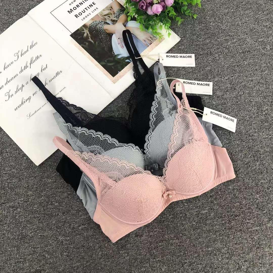 Nuevo sujetador sin anillo de acero de moda de encaje jacquard transpirable y cómodo de alta calidad superior delgada baja gruesa dos filas de botones ropa interior mujer