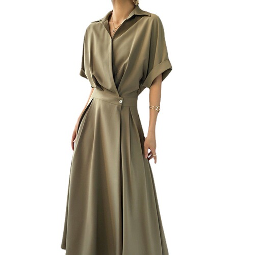 Korean-style French-style blouse dress for women, summer fashion, long dress with noble temperament, slimming dress