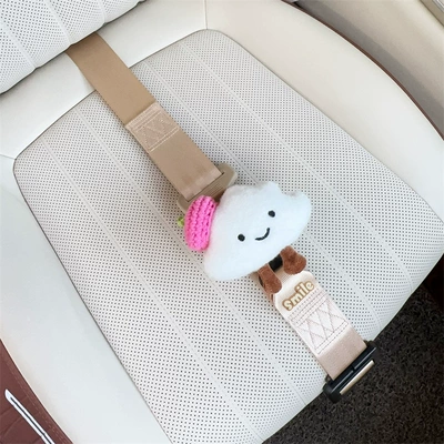 Car seat belt for late pregnancy driving, co-pilot fixed - three-point-anti-strangling-safety-belt-beige-with-white-cloud-and-rose-red-beret