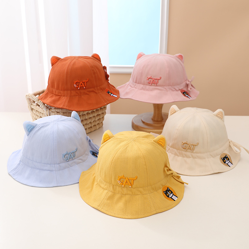 Cute Cat Ears Embroidered Cat Tethered Basin Hat 2022 Spring New Fisherman Hat display picture 1