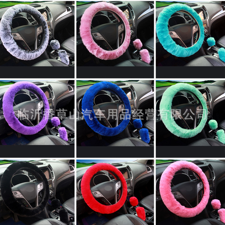 Cubierta del volante del coche transfronterizo invierno lindo felpa universal elástico cubierta de la manija del coche freno de mano accesorios del traje image 11
