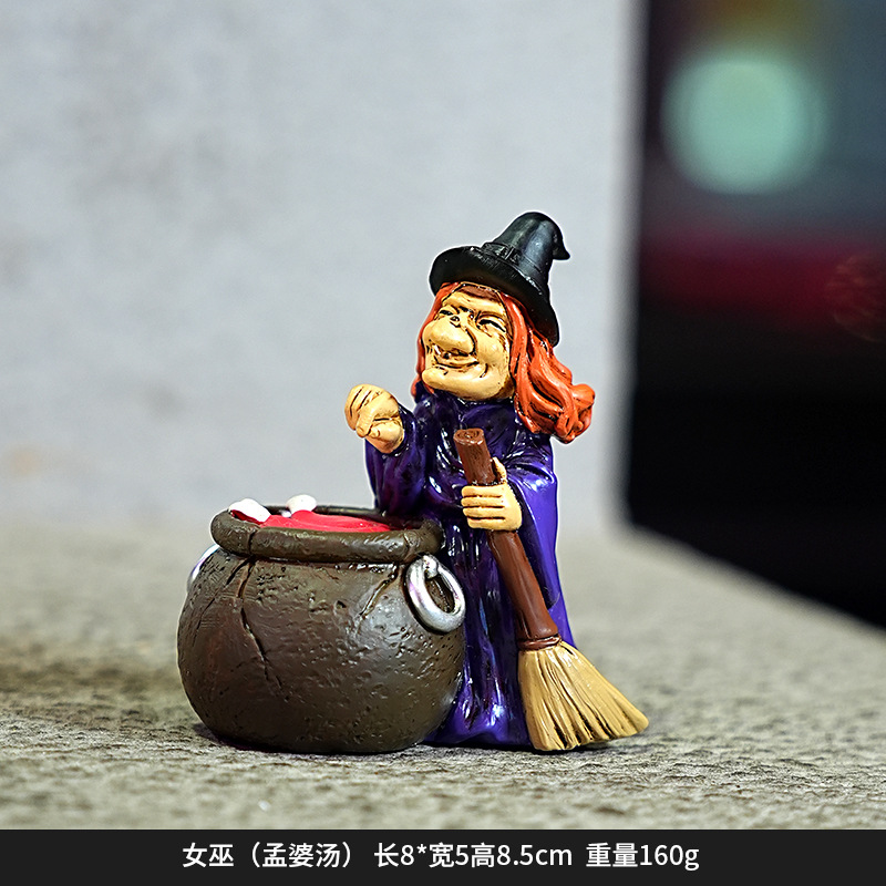 Árbol de Halloween encantado casa encantada mecedora adornos hechos a mano encantador decoración de escritorio fantasma hombre negro adornos de resina de automóvil