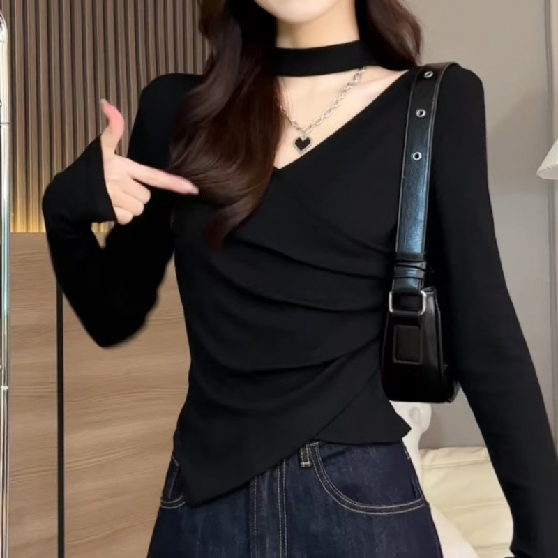 불규칙 패션 긴팔 티셔츠 여자 봄가을겨울 신상 디자인 감각 슬림핏 날씬해