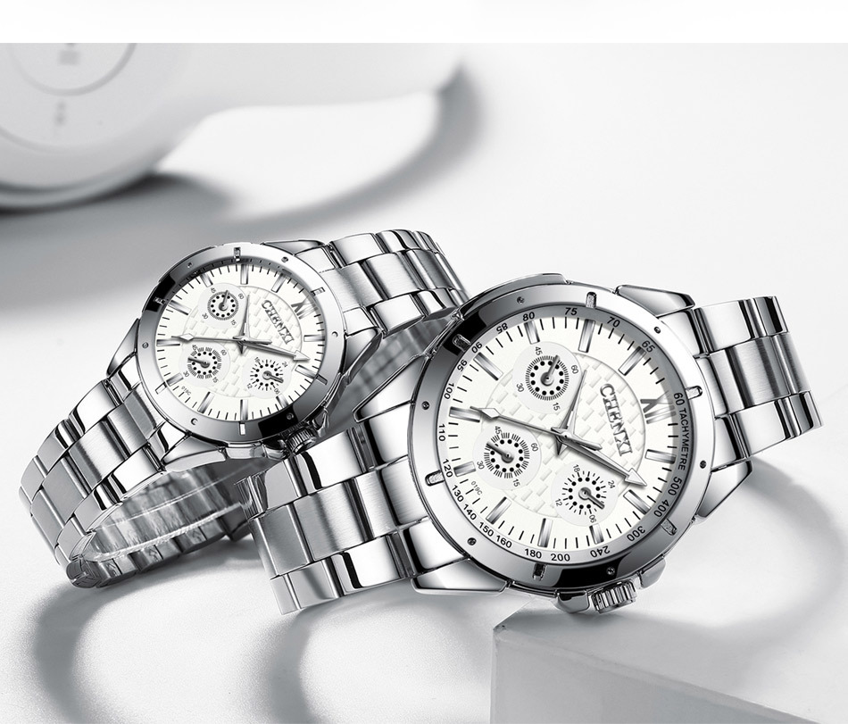 Orologio da uomo con cinturino in acciaio al quarzo impermeabile decorativo a tre occhi da uomo di marca CHENXI_voghion.com