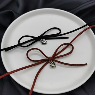 Vintage bow love deerskin velvet thin collar choker neck jewelry short necklace