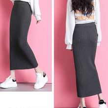 新款加厚开叉针织半身裙一步裙高腰中长款秋冬修身毛线裙子包臀裙