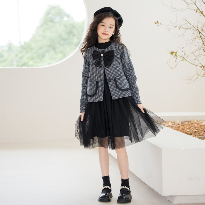 어린이 격자 무늬 가디건 2023 가을 겨울 짧은 스타일 두꺼운 탑 중대형 어린이 한국 소녀 작은 향기로운 스타일 재킷 외국 스타일