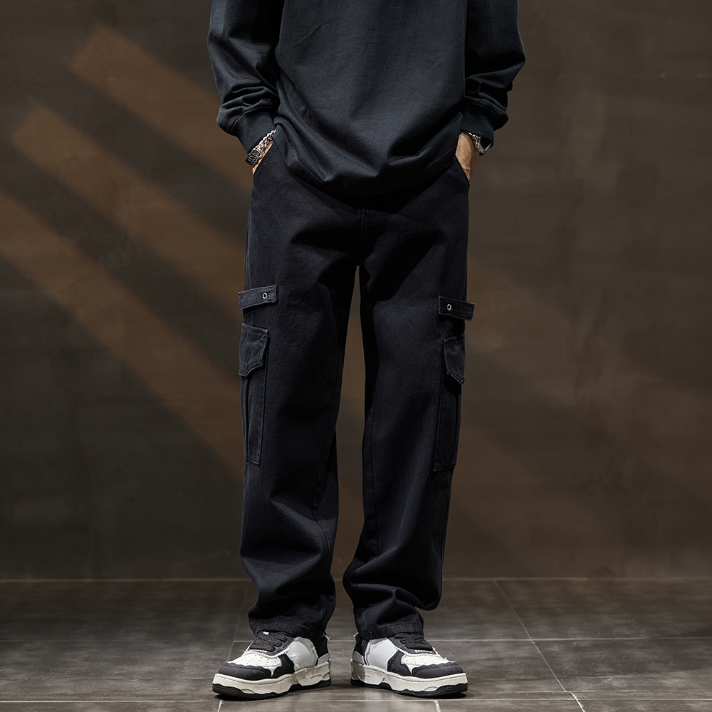 Cargo Jeans High Street Black Functional Style Cargo Pants Multi-pocket Straight Leg Casual Pants Men_viptrois.com