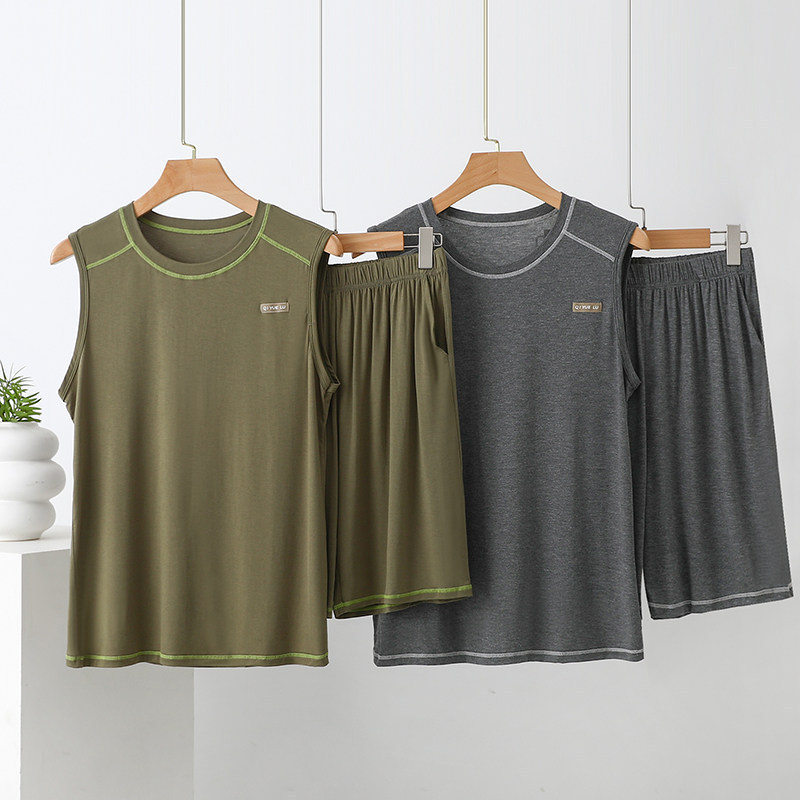 Men's Modal Vest Set, Summer Thin Style, Sleeveless Two-Piece Set, Casual Plus-Size Pajamas, Home Wear