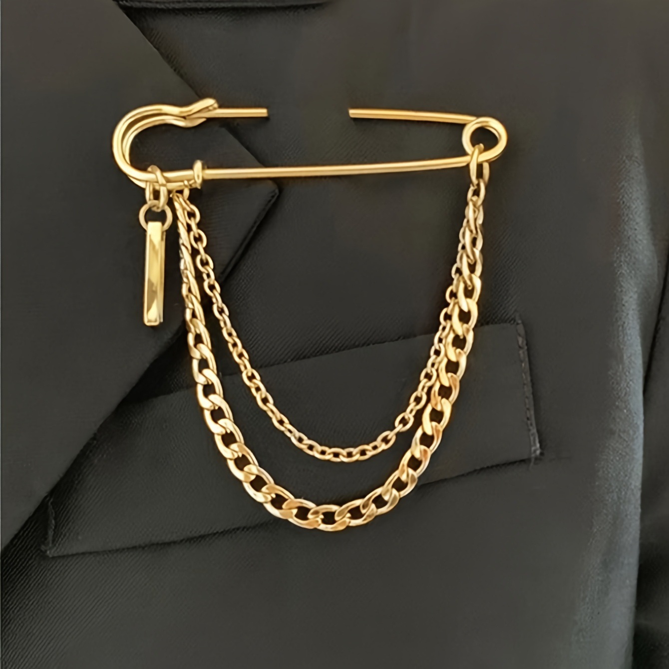 Cross-Border Personalized Trendy Cool Chain-Shaped Brooch Street Fashion Metal Decoration Hip-Hop Outfit Accessory Pin