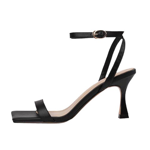 Women's Sandals 2025 New Summer Korean Style French Black Backless Square Head One Strap High Heels Women's Slim Heel