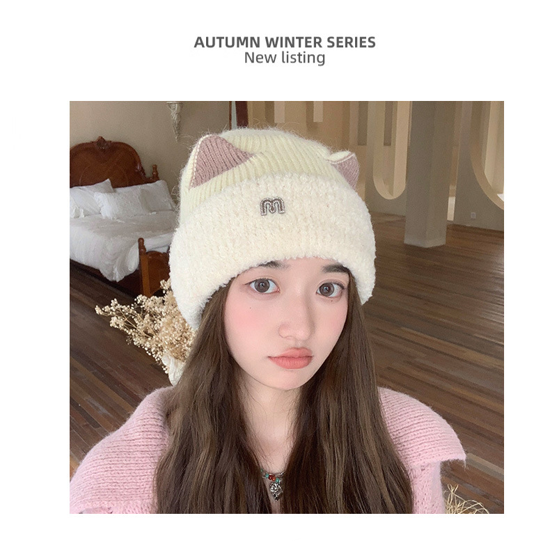 Herbst/Winter für Damen: Niedliche, vielseitige Strickmütze mit Katzenohren aus Plüsch – ideal für draußen und kältebeständig._voghion.com