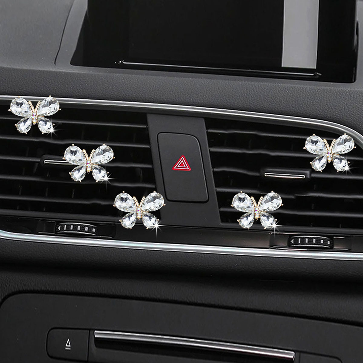 5 pezzi di piccole clip decorative per aria condizionata a forma di farfalla, in cristallo lucido, per bocchette di ventilazione dell'auto e interni_voghion.com