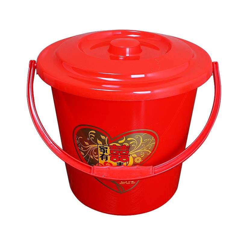 Dowry thickening portable Plastic bucket marry Descendants barrel Housewarming Move Bright red Jubilation bucket With cover