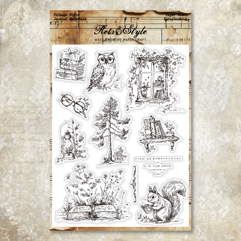 Cuentas de mano transparente sello de silicona fondo retro sello básico DIY decoración cuentas de mano sello de goma hongos papel manuscrito