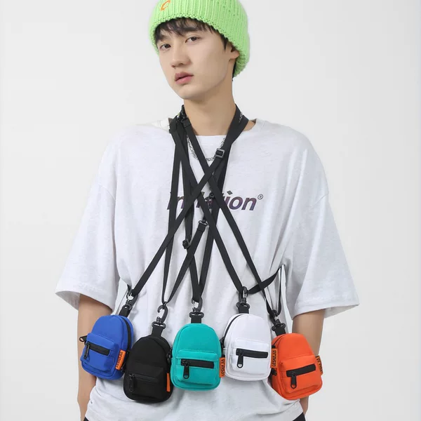 Mini Hanging Neck Bag Change Card Bag Earphone Bag Hip-hop Personalized Small Satchel Key Crossbody Bag Men's Trendy Small Bag