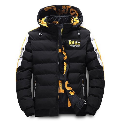 Men's Double-Sided Print Overalls Cotton Puffer Jacket for Autumn/Winter, Korean Style, Trendy Hooded Puffer Jacket for Men, Sporty and Casual