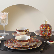 百灵鸟酒店餐具位上碗盘碟珐琅彩浮雕骨瓷餐具会所五星级酒店摆台