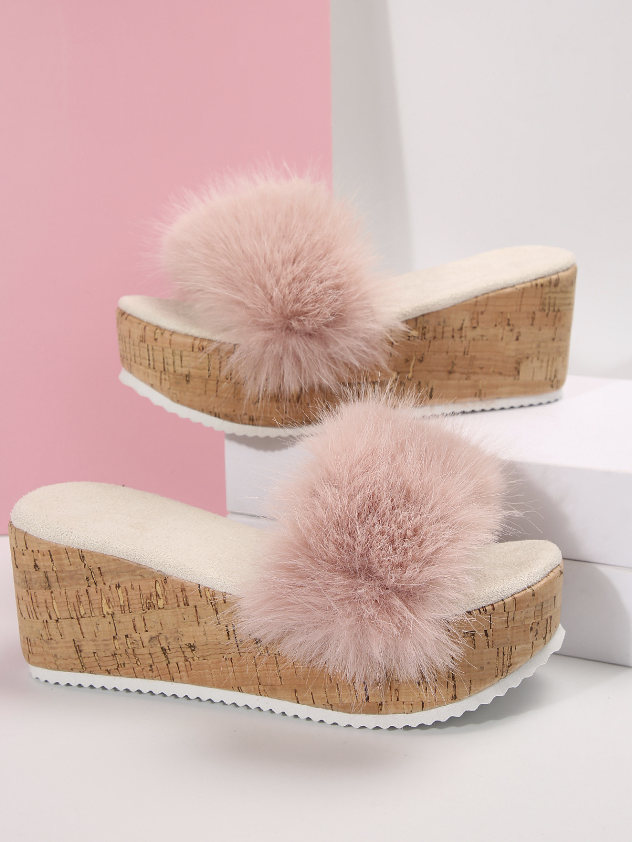 Woolly Lined Platform Slippers For Women With Wedge Heel_voghion.com