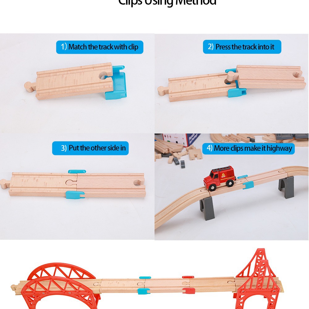 Conector de pista de tren de madera de 5 piezas soporte accesorios de pista a granel escena de pista de hebilla de madera Jing Yi