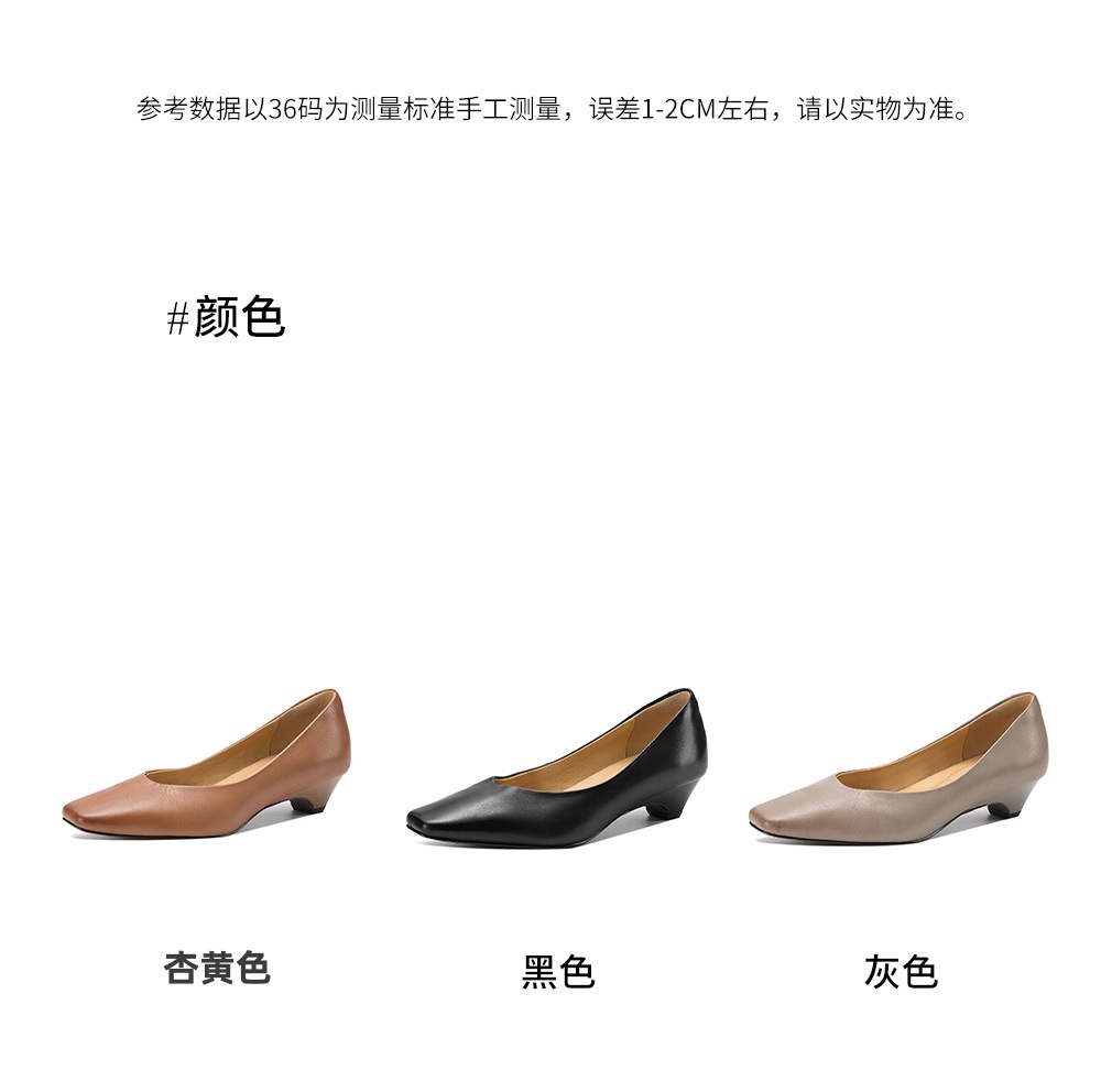Giày cao gót nữ mũi tròn bít da bò gót 3.5 cm phong cách Hàn Quốc — đen chi tiết 6