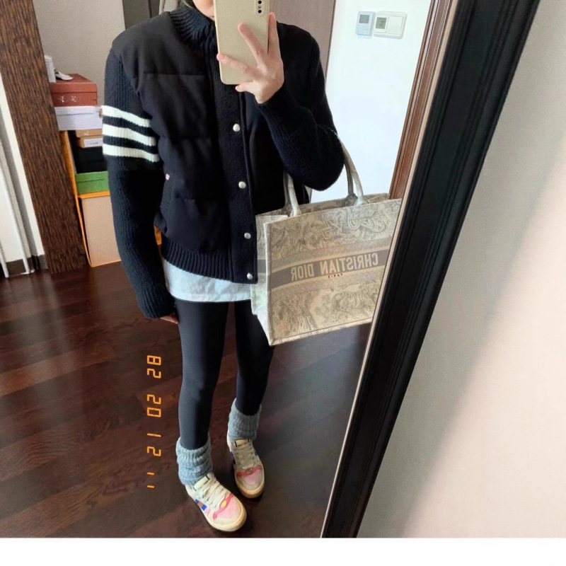 小个子穿搭针织拼接羽绒棉服女短款TB冬季休闲外套女立领棉衣加厚|undefined