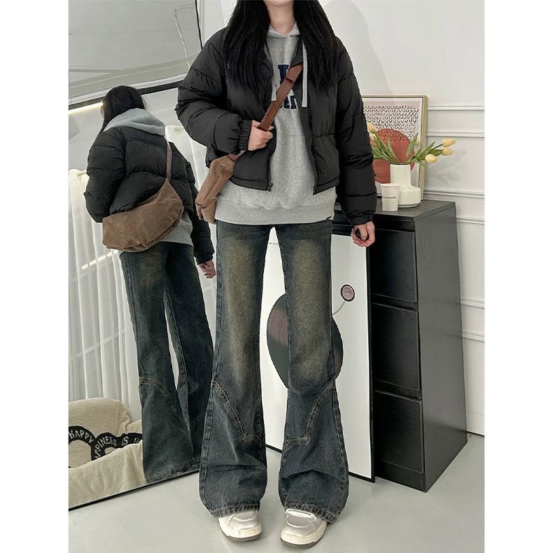 复古蓝微喇牛仔裤女2025年秋冬新款美式百搭显瘦学生宽松喇叭裤子