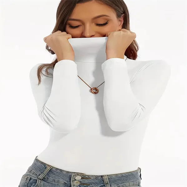 2024 New Cross-border Europe and America Amazon Foreign Trade Solid Color High Collar Top Spring and Autumn Casual Long Sleeve Top